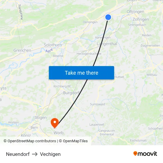 Neuendorf to Vechigen map