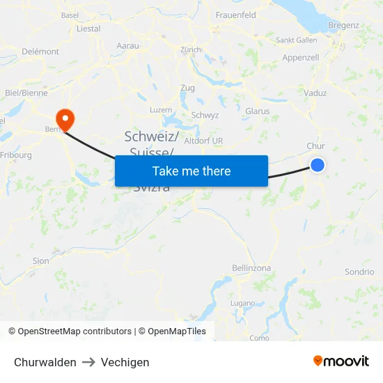 Churwalden to Vechigen map