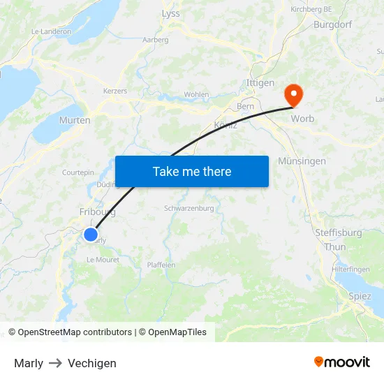 Marly to Vechigen map