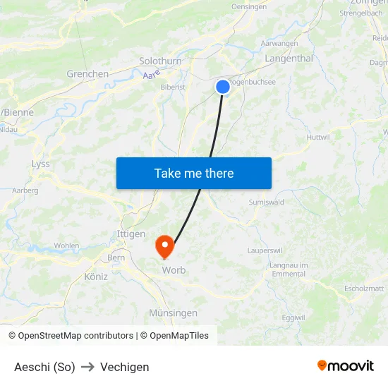 Aeschi (So) to Vechigen map