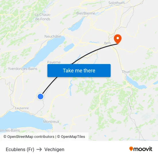 Ecublens (Fr) to Vechigen map