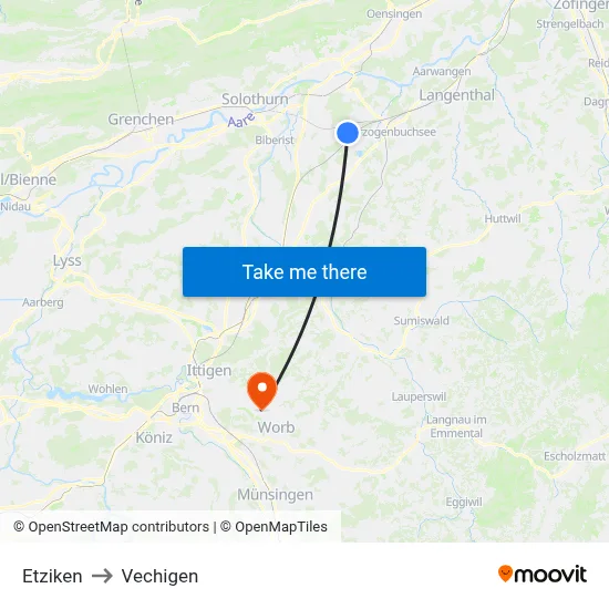 Etziken to Vechigen map