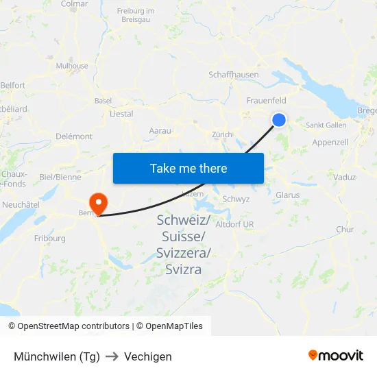 Münchwilen (Tg) to Vechigen map