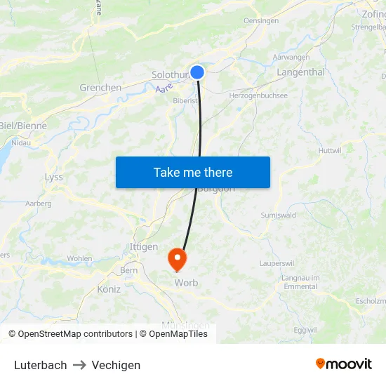 Luterbach to Vechigen map