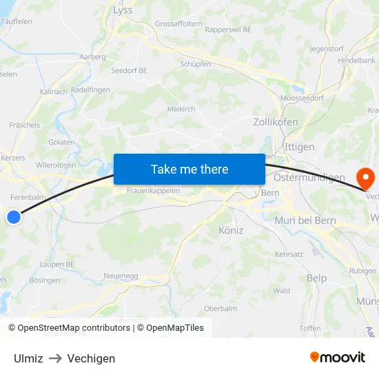 Ulmiz to Vechigen map