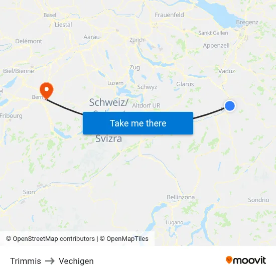 Trimmis to Vechigen map
