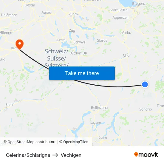 Celerina/Schlarigna to Vechigen map