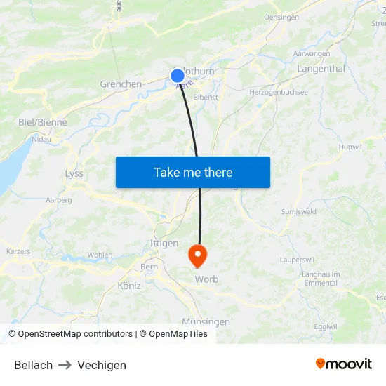 Bellach to Vechigen map