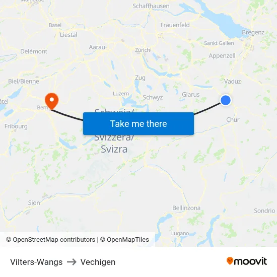 Vilters-Wangs to Vechigen map