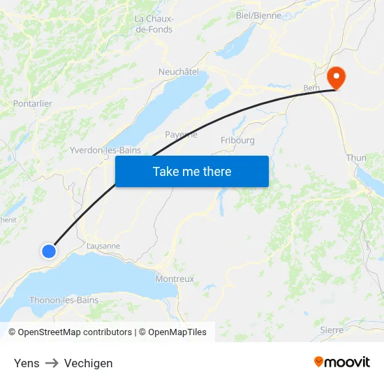 Yens to Vechigen map