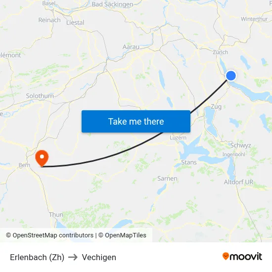 Erlenbach (Zh) to Vechigen map