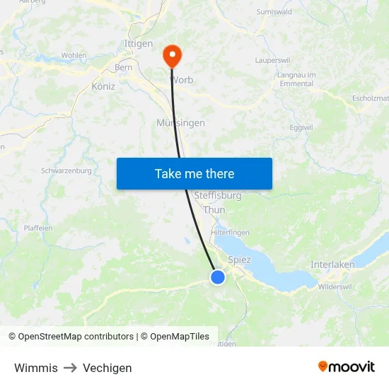 Wimmis to Vechigen map