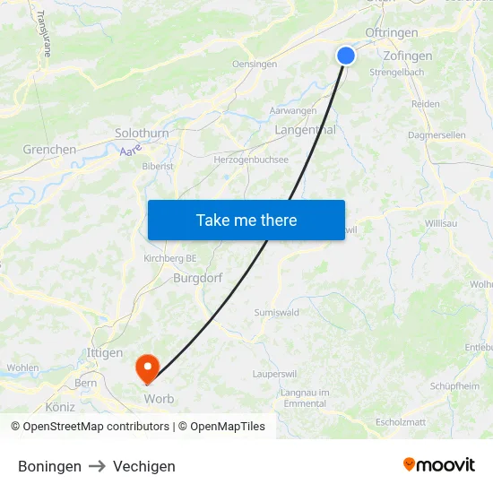 Boningen to Vechigen map