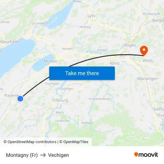 Montagny (Fr) to Vechigen map