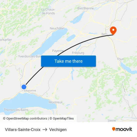 Villars-Sainte-Croix to Vechigen map