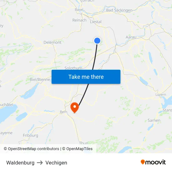 Waldenburg to Vechigen map