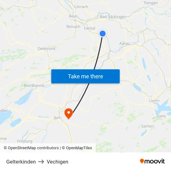 Gelterkinden to Vechigen map