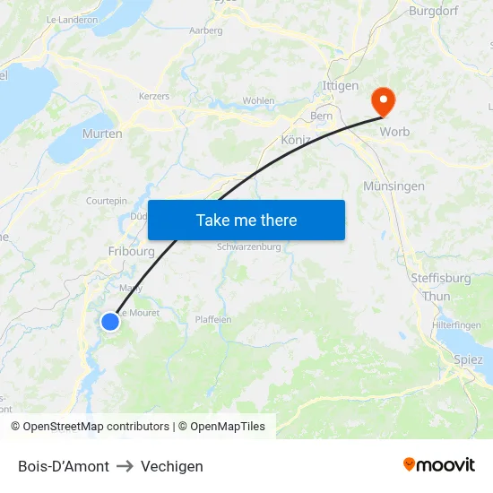 Bois-D’Amont to Vechigen map