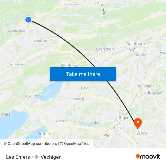 Les Enfers to Vechigen map