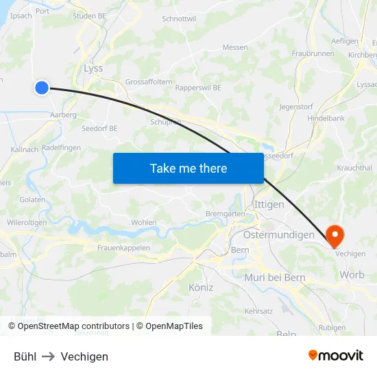 Bühl to Vechigen map
