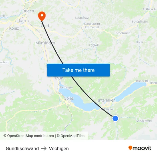 Gündlischwand to Vechigen map