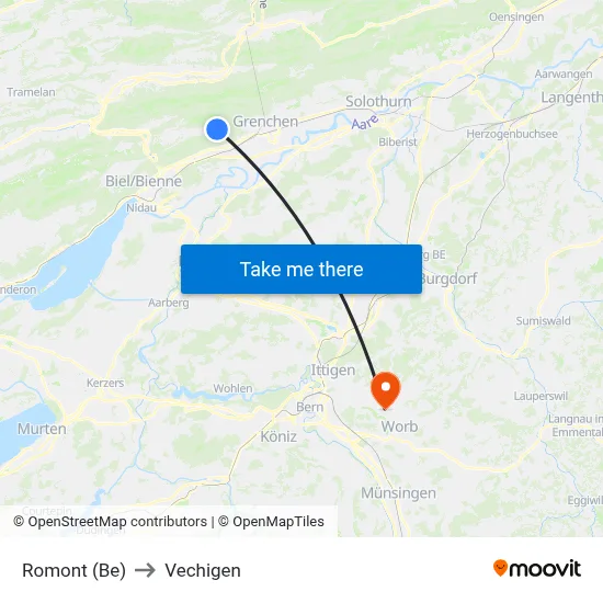 Romont (Be) to Vechigen map