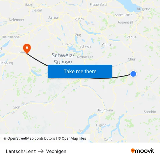 Lantsch/Lenz to Vechigen map
