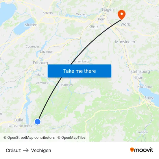 Crésuz to Vechigen map