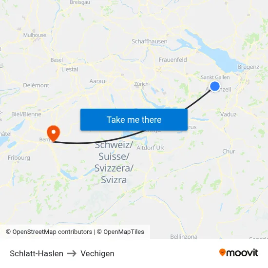 Schlatt-Haslen to Vechigen map