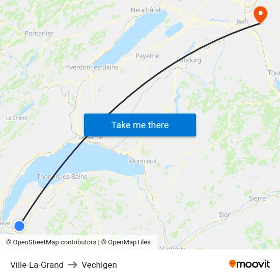 Ville-La-Grand to Vechigen map