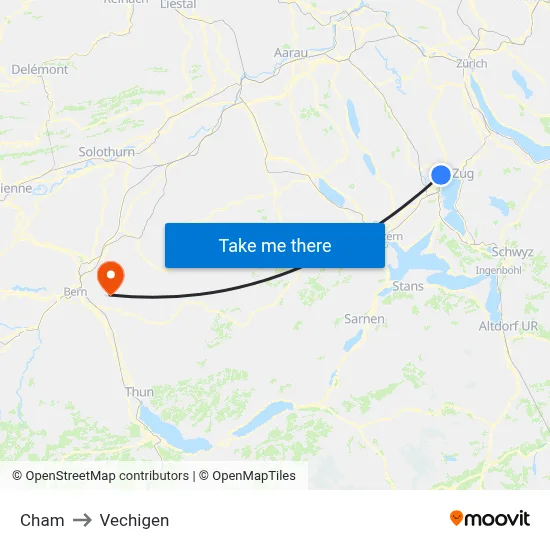 Cham to Vechigen map