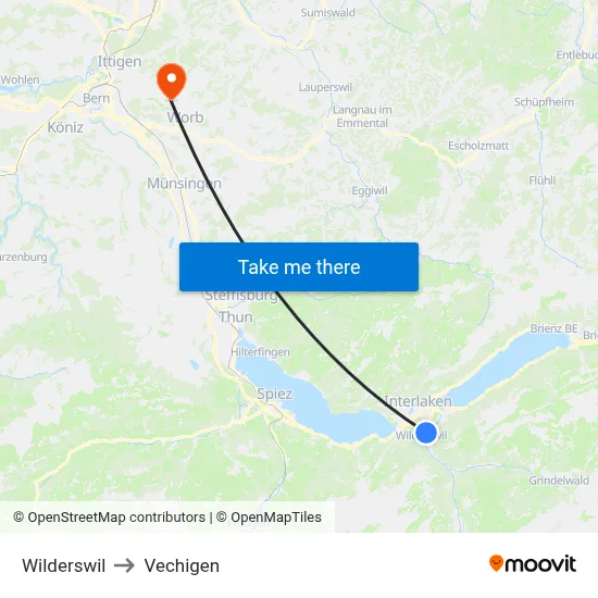 Wilderswil to Vechigen map
