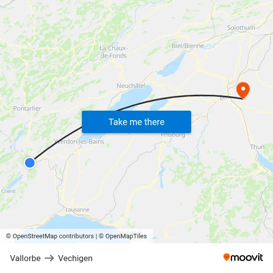 Vallorbe to Vechigen map
