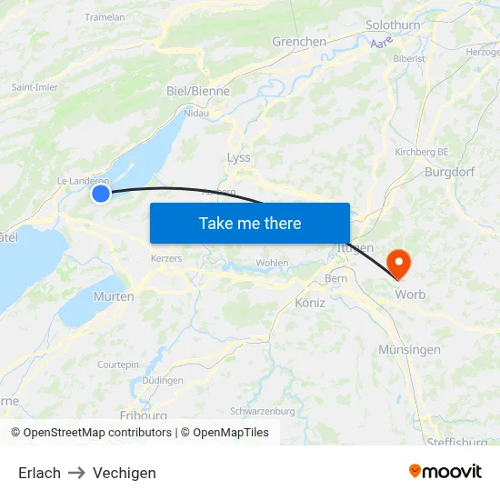 Erlach to Vechigen map