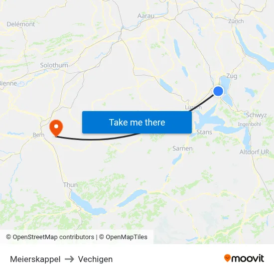 Meierskappel to Vechigen map