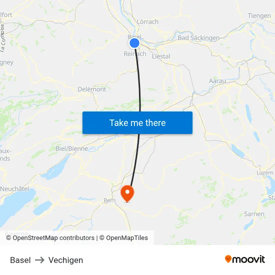 Basel to Vechigen map