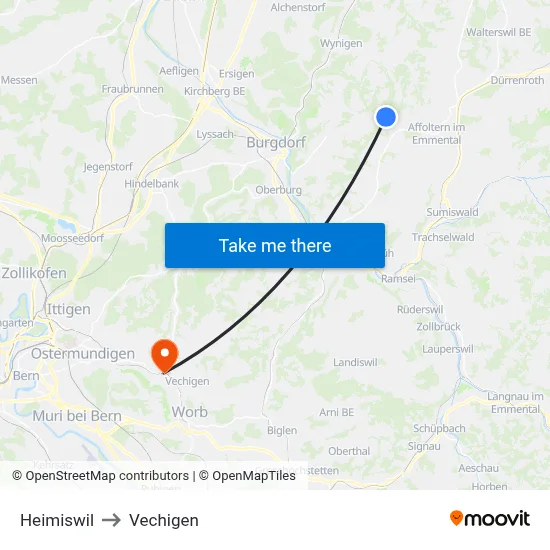 Heimiswil to Vechigen map