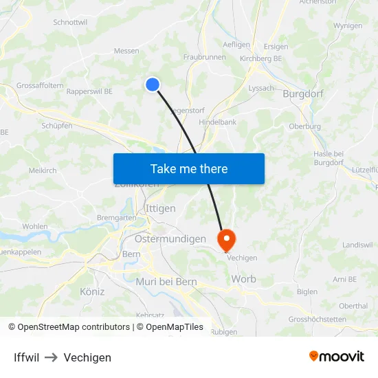 Iffwil to Vechigen map
