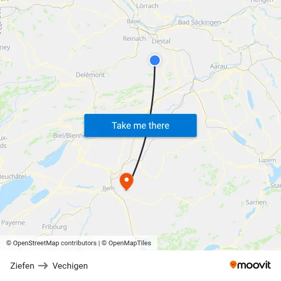 Ziefen to Vechigen map