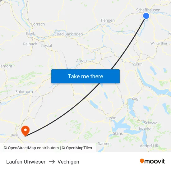 Laufen-Uhwiesen to Vechigen map