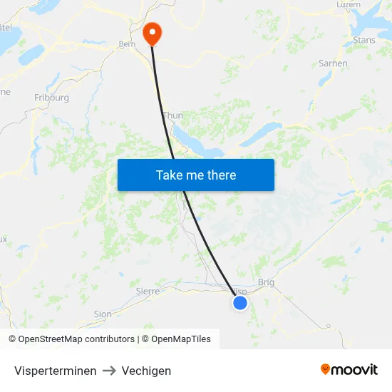 Visperterminen to Vechigen map