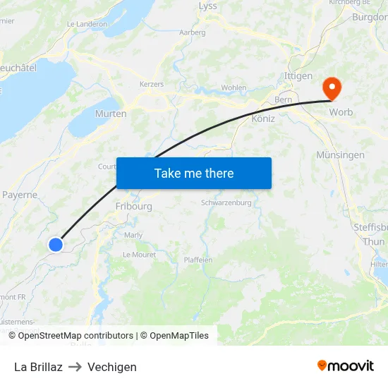 La Brillaz to Vechigen map