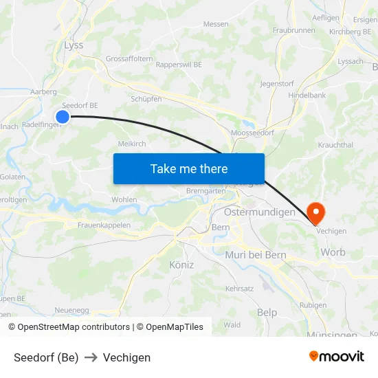 Seedorf (Be) to Vechigen map