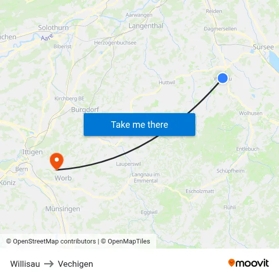 Willisau to Vechigen map