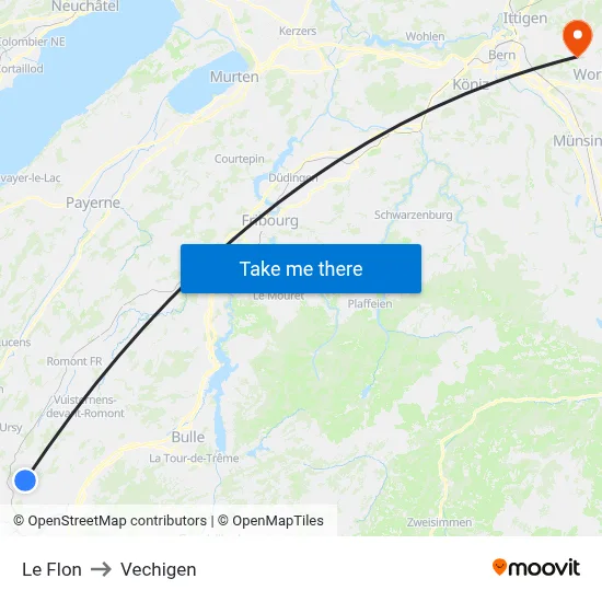 Le Flon to Vechigen map