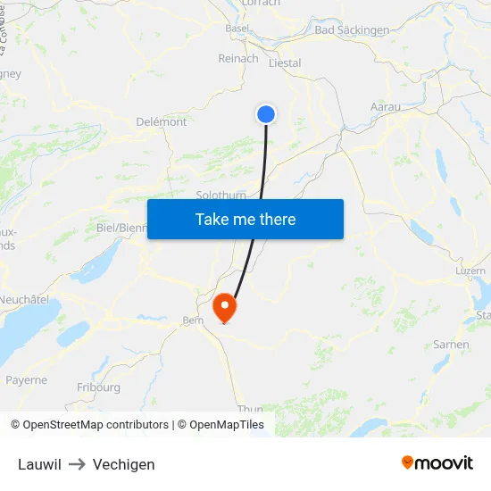 Lauwil to Vechigen map