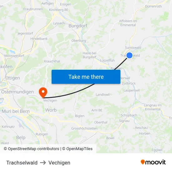 Trachselwald to Vechigen map
