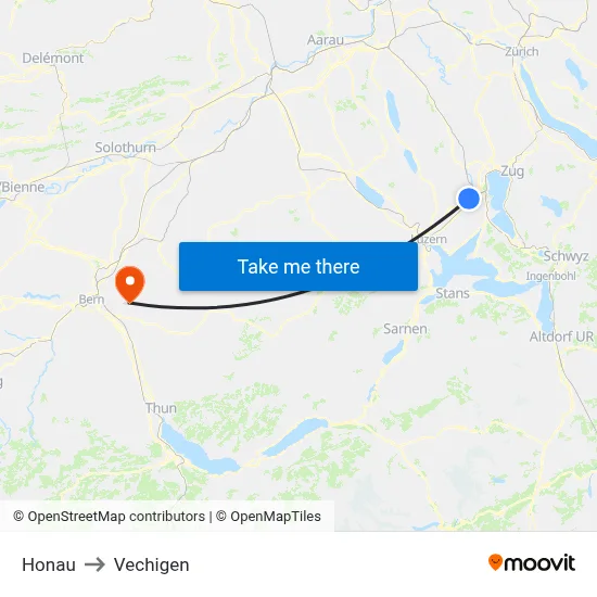 Honau to Vechigen map