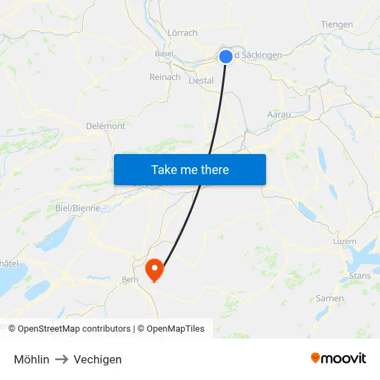 Möhlin to Vechigen map