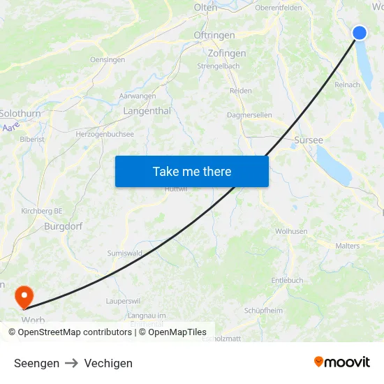 Seengen to Vechigen map